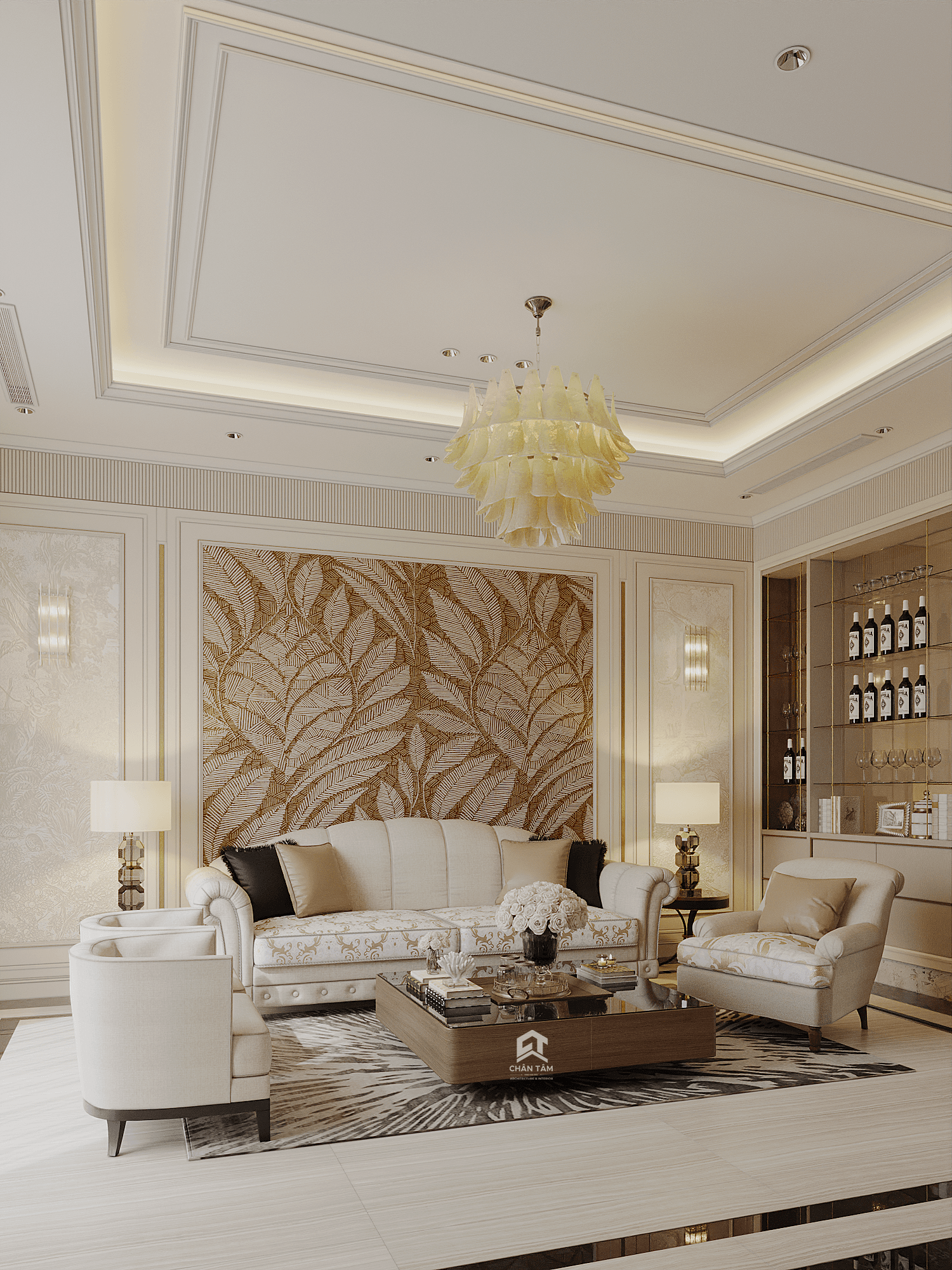 Mẫu phòng khách phong cách Tân Cổ Điển (Neo-Classic) tại Biệt thự Vinhomes Cổ Loa - Hình 2