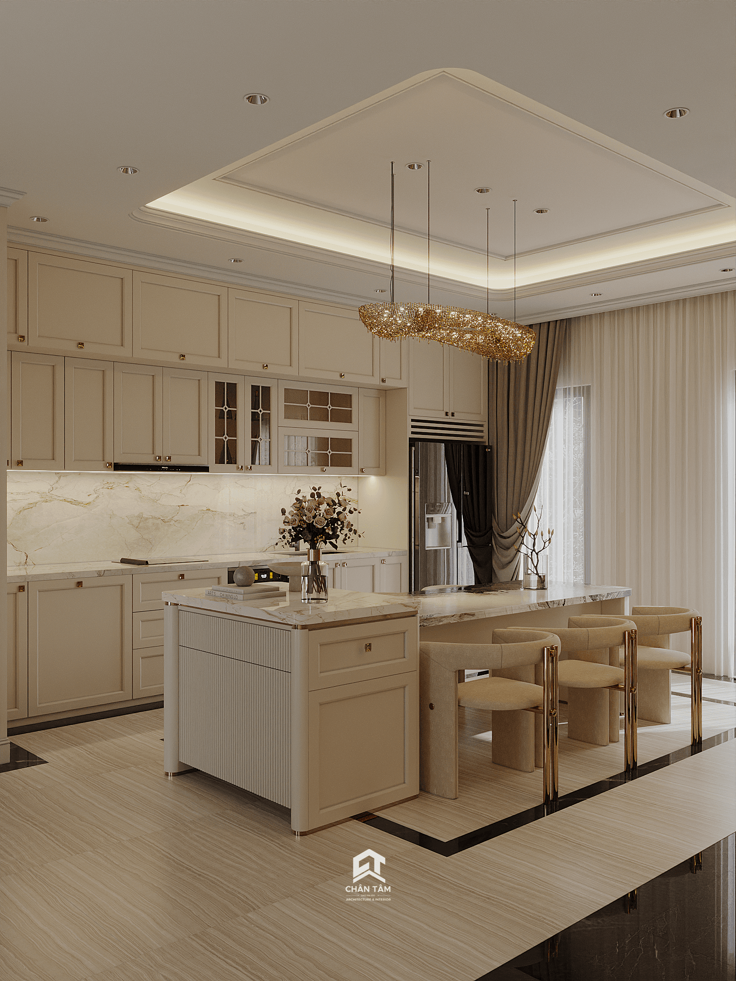 Mẫu phòng bếp & bàn ăn phong cách Tân Cổ Điển (Neo-Classic) tại Biệt thự Vinhomes Cổ Loa - Hình 1
