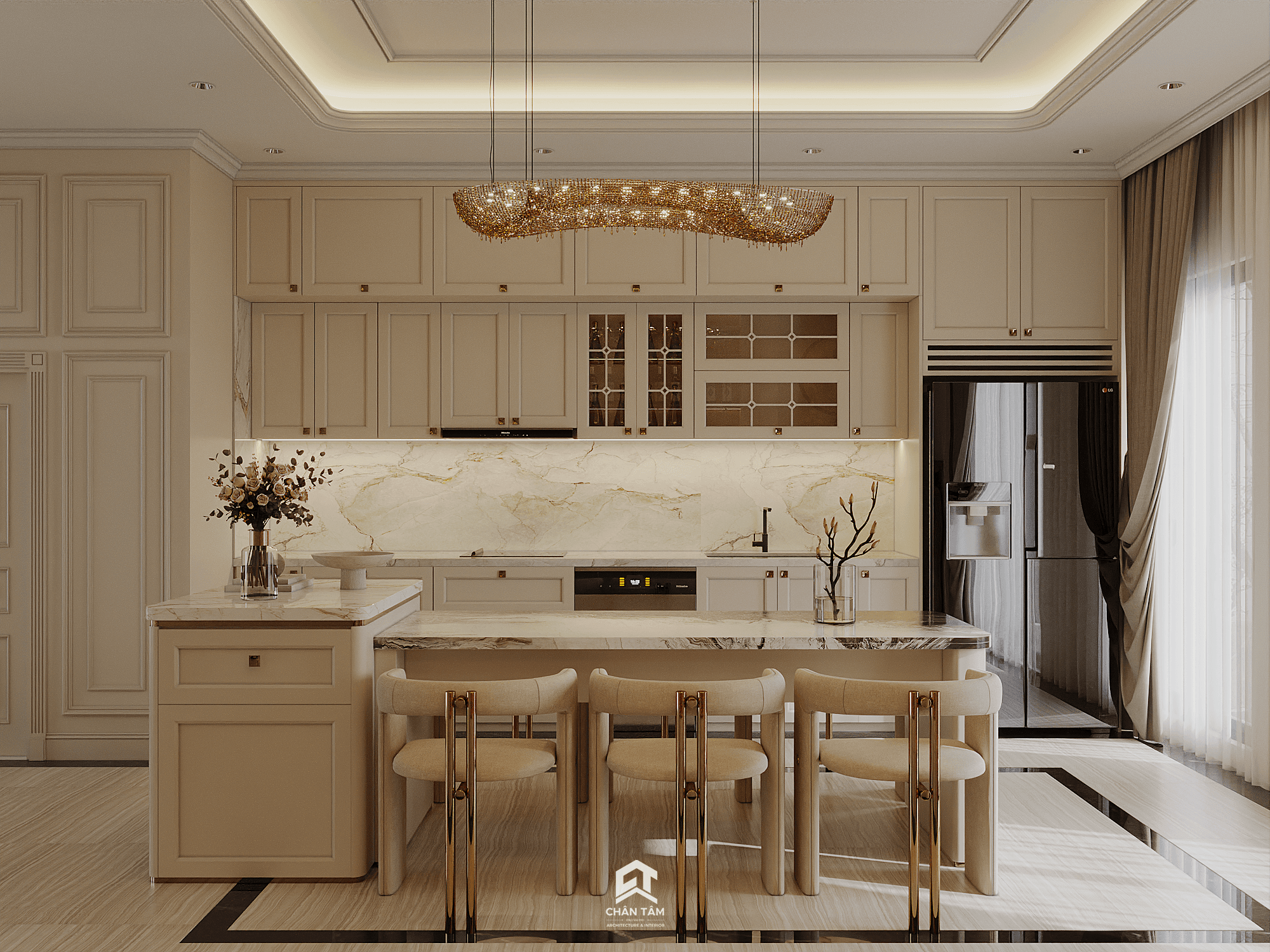 Mẫu phòng bếp & bàn ăn phong cách Tân Cổ Điển (Neo-Classic) tại Biệt thự Vinhomes Cổ Loa - Hình 3