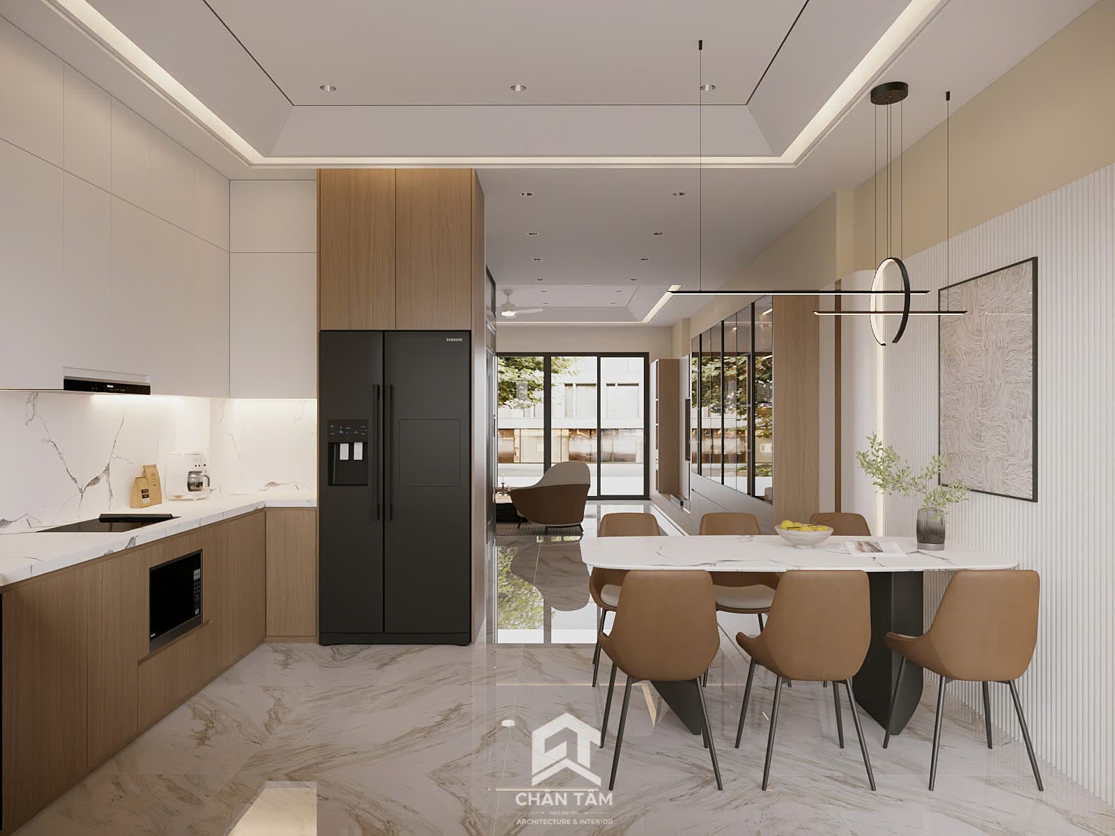 Mẫu phòng khách & bếp phong cách Hiện đại (Modern) tại Nhà phố anh Bình - Hình 1
