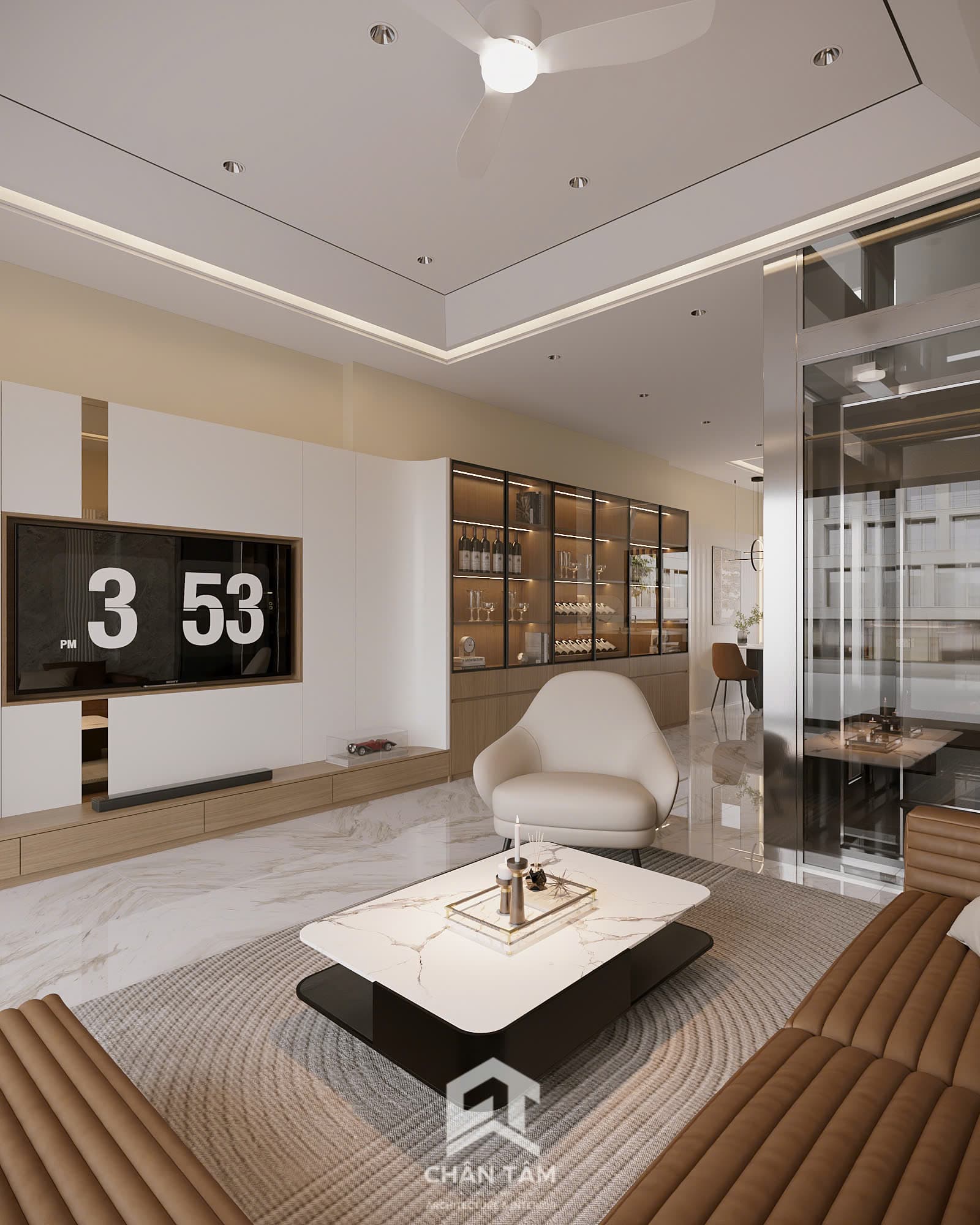 Mẫu phòng khách & bếp phong cách Hiện đại (Modern) tại Nhà phố anh Bình - Hình 5