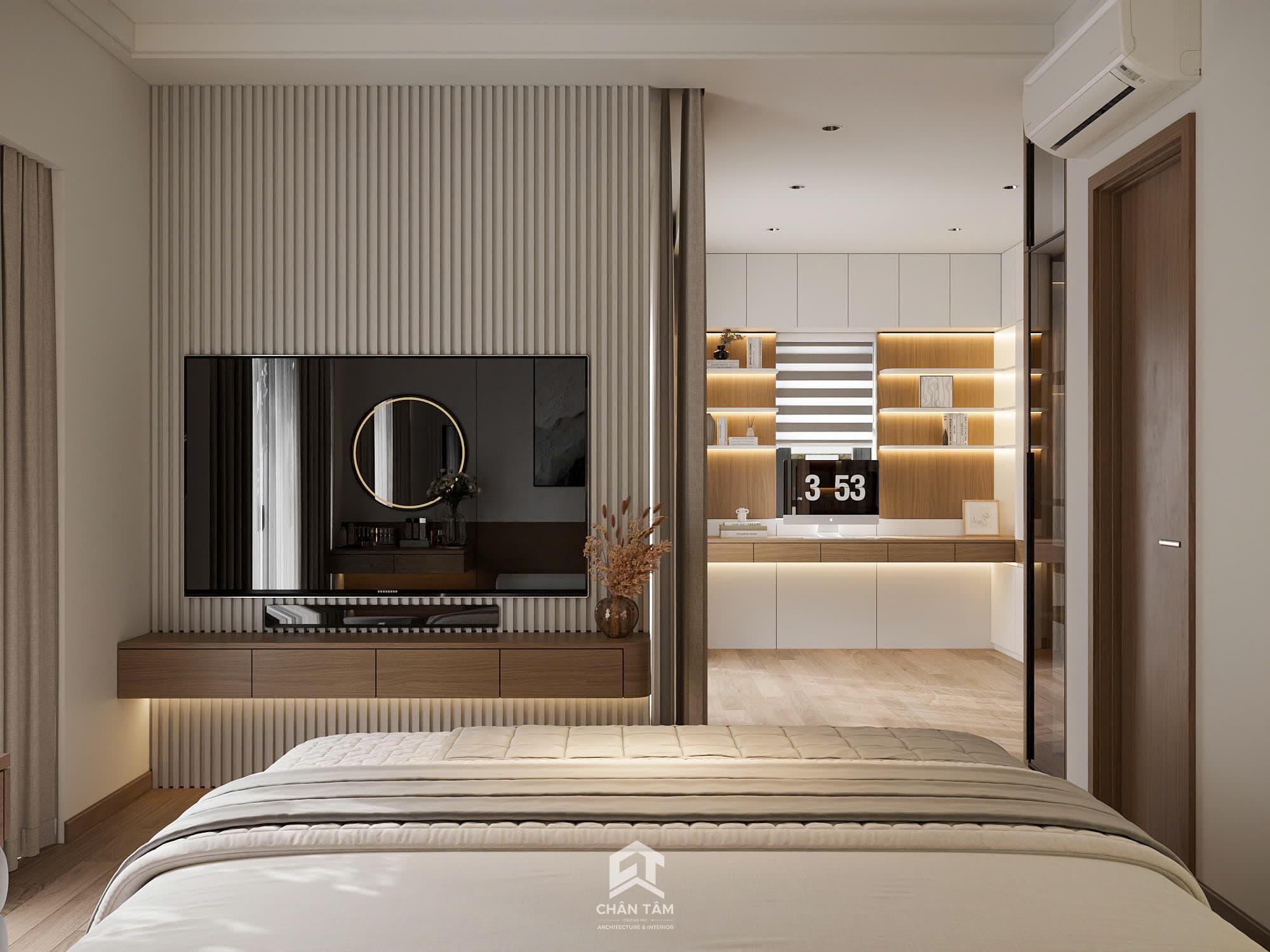 Mẫu phòng ngủ master 2 phong cách Hiện đại (Modern) tại Nhà phố anh Vượng - Hình 2
