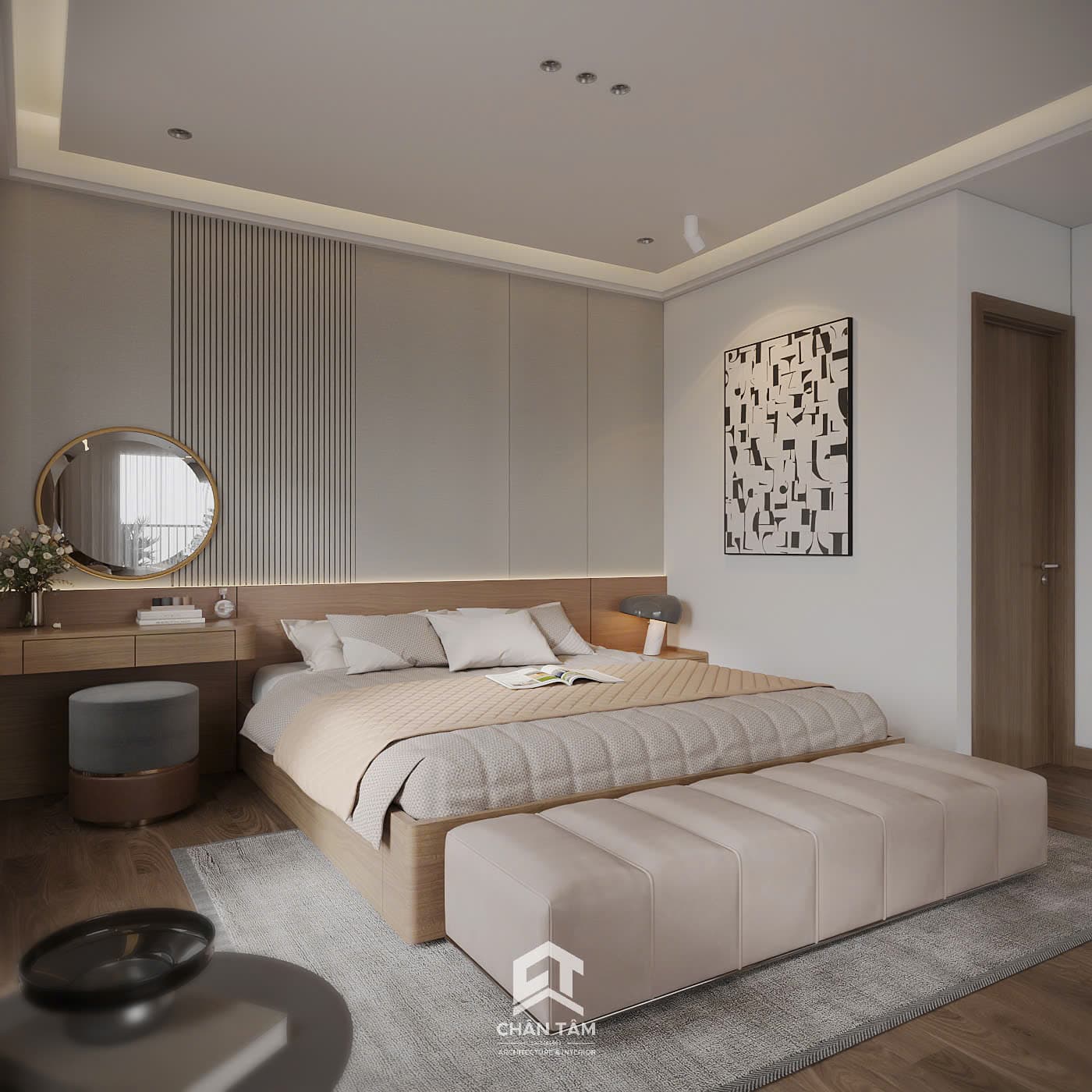 Mẫu phòng ngủ master 1 phong cách Hiện đại (Modern) tại Nhà phố anh Vượng - Hình 2