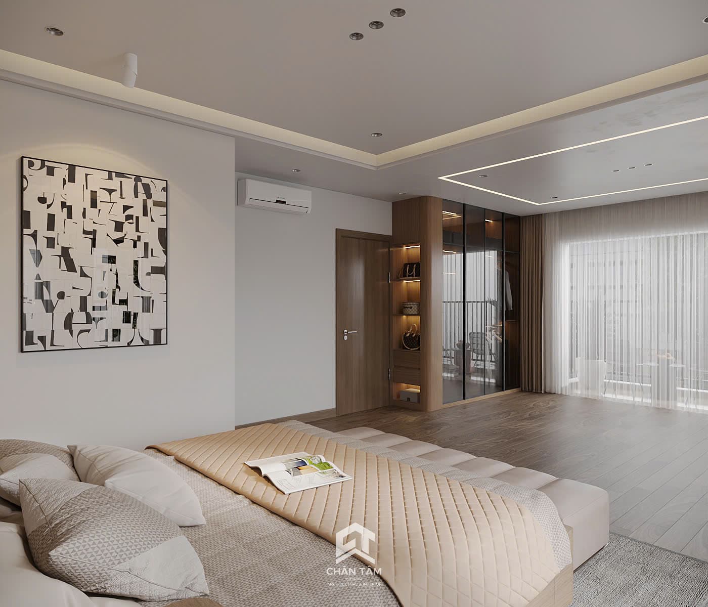 Mẫu phòng ngủ master 1 phong cách Hiện đại (Modern) tại Nhà phố anh Vượng - Hình 3