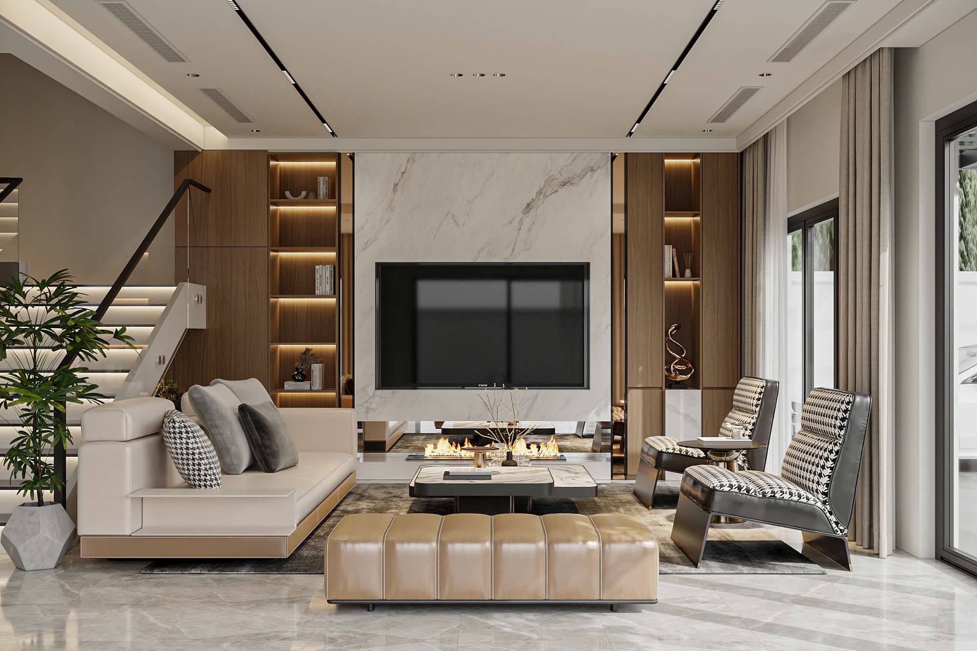 Mẫu phòng khách & bếp phong cách Hiện đại (Modern) tại Nhà phố anh Vượng - Hình 1