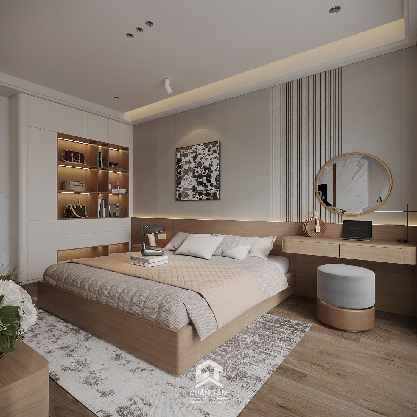 Mẫu phòng ngủ master phong cách Hiện đại (Modern) tại Nhà phố anh Hải - Hình 2
