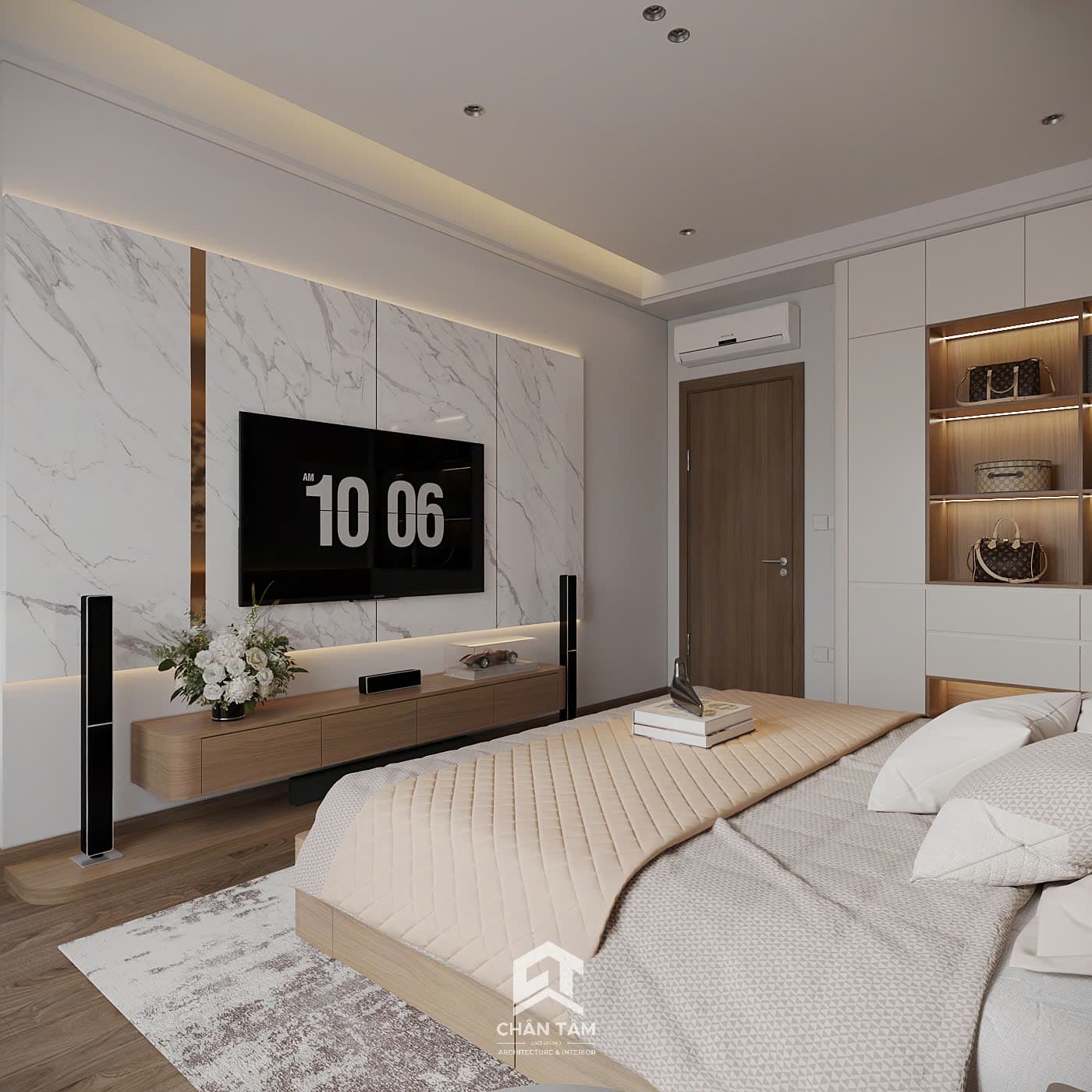 Mẫu phòng ngủ master phong cách Hiện đại (Modern) tại Nhà phố anh Hải - Hình 3