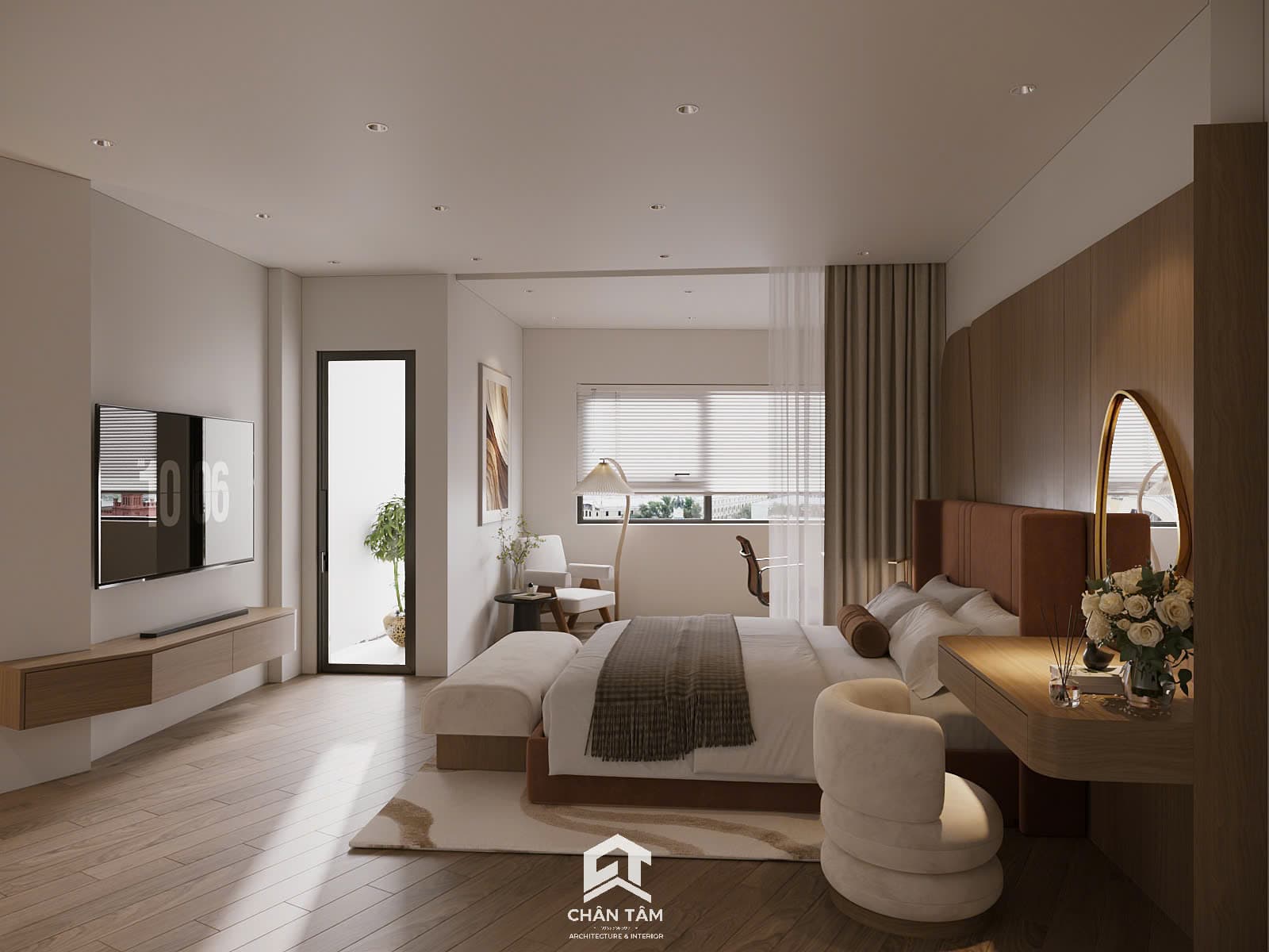 Mẫu phòng ngủ master phong cách Hiện đại (Modern) tại Nhà phố chị Thu - Hình 1