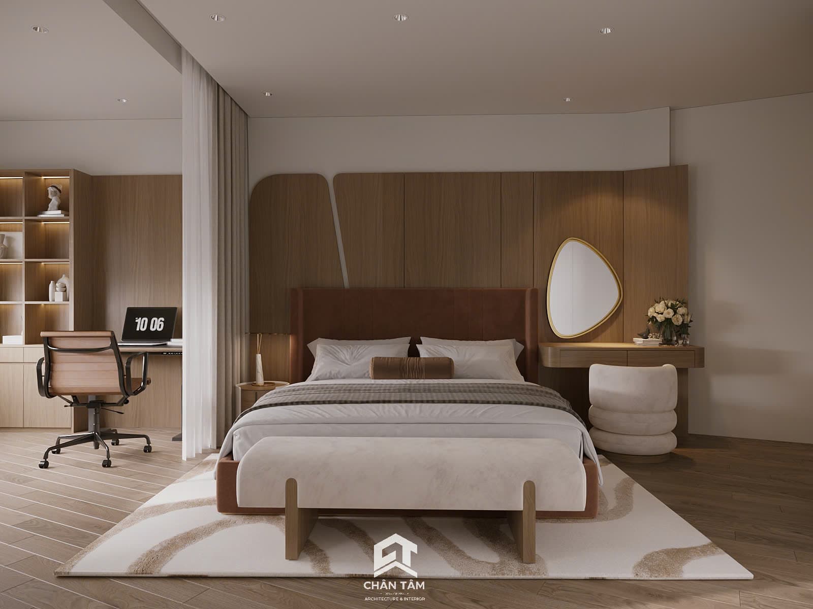 Mẫu phòng ngủ master phong cách Hiện đại (Modern) tại Nhà phố chị Thu - Hình 2