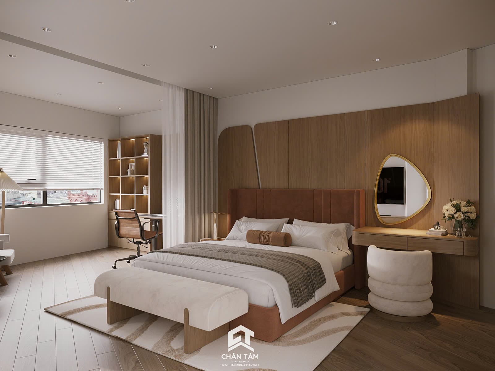Mẫu phòng ngủ master phong cách Hiện đại (Modern) tại Nhà phố chị Thu - Hình 3