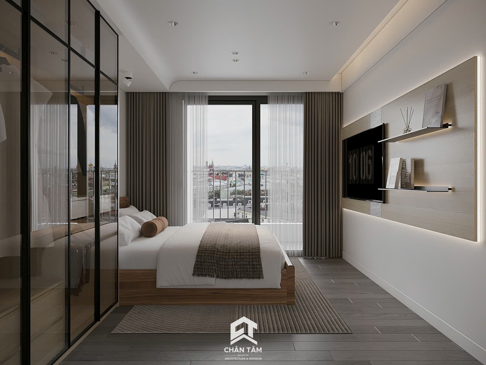 Mẫu phòng ngủ master phong cách Hiện đại (Modern) tại Căn hộ anh Cường - Hình 1